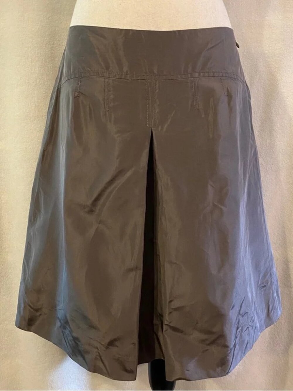 J. Crew warm taupe brown silk taffeta pleated a-line skirt